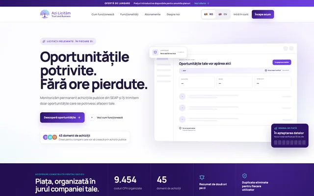 Previzualizarea site-ului public Azi Licităm, în dezvoltare