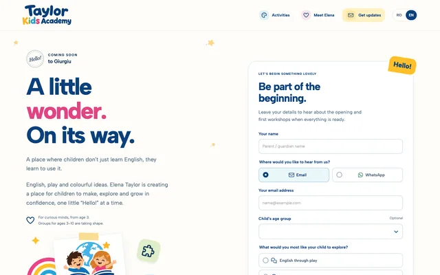 Taylor Kids Academy live English website